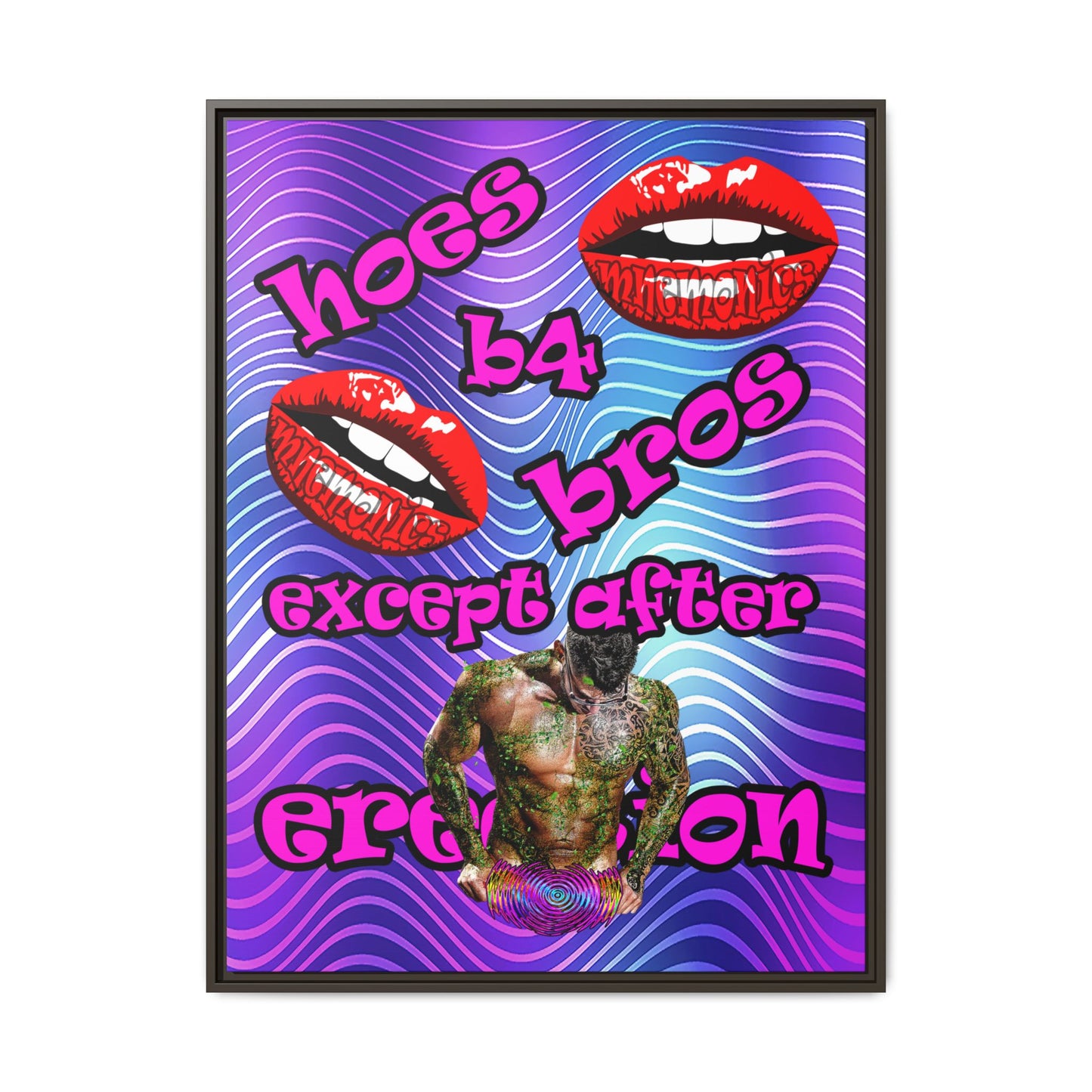 hoes b4 bros - framed canvas art (purple wave)