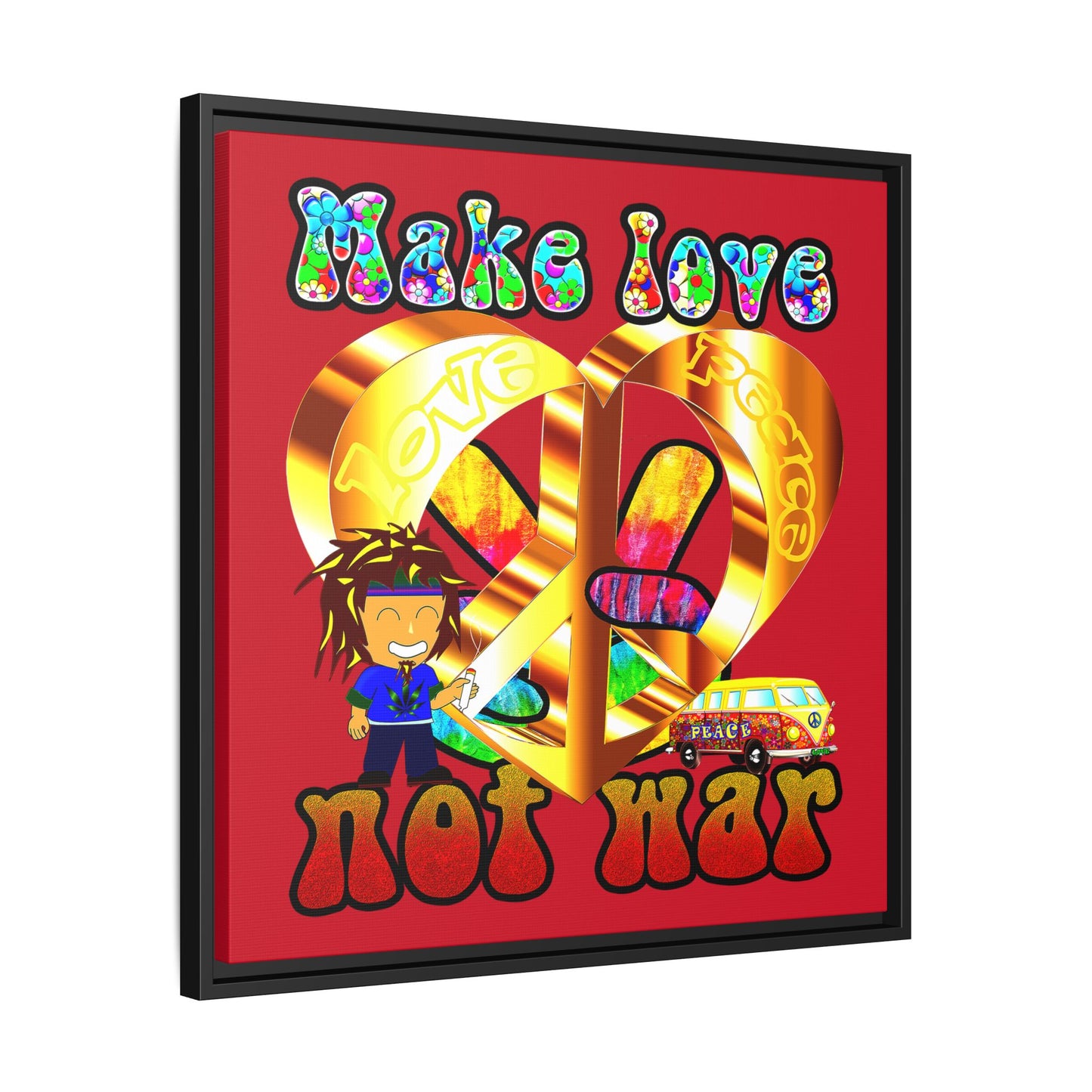 love peace - framed canvas art (dark red)