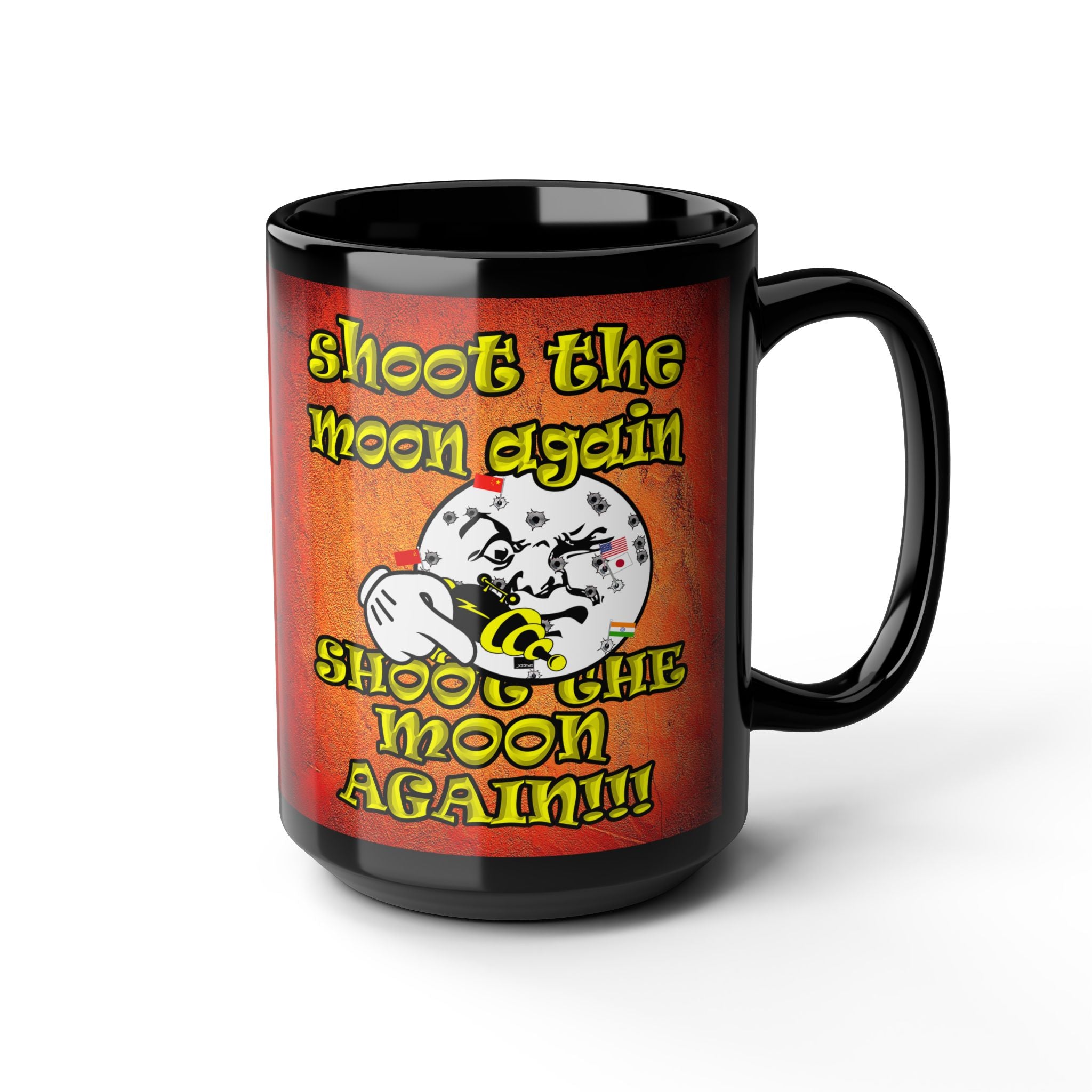 shoot the moon again - Black Mug (burnt orange)