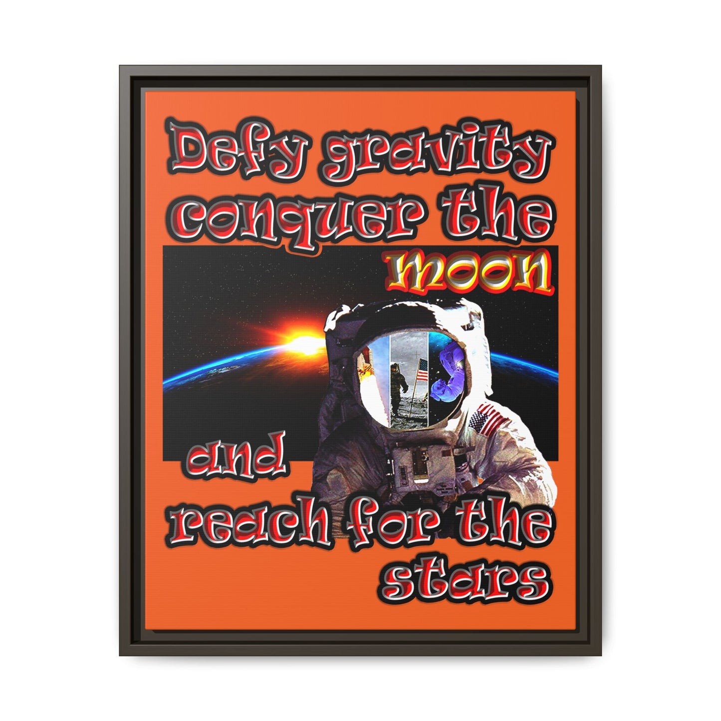 defy conquer reach - framed canvas art (orange)