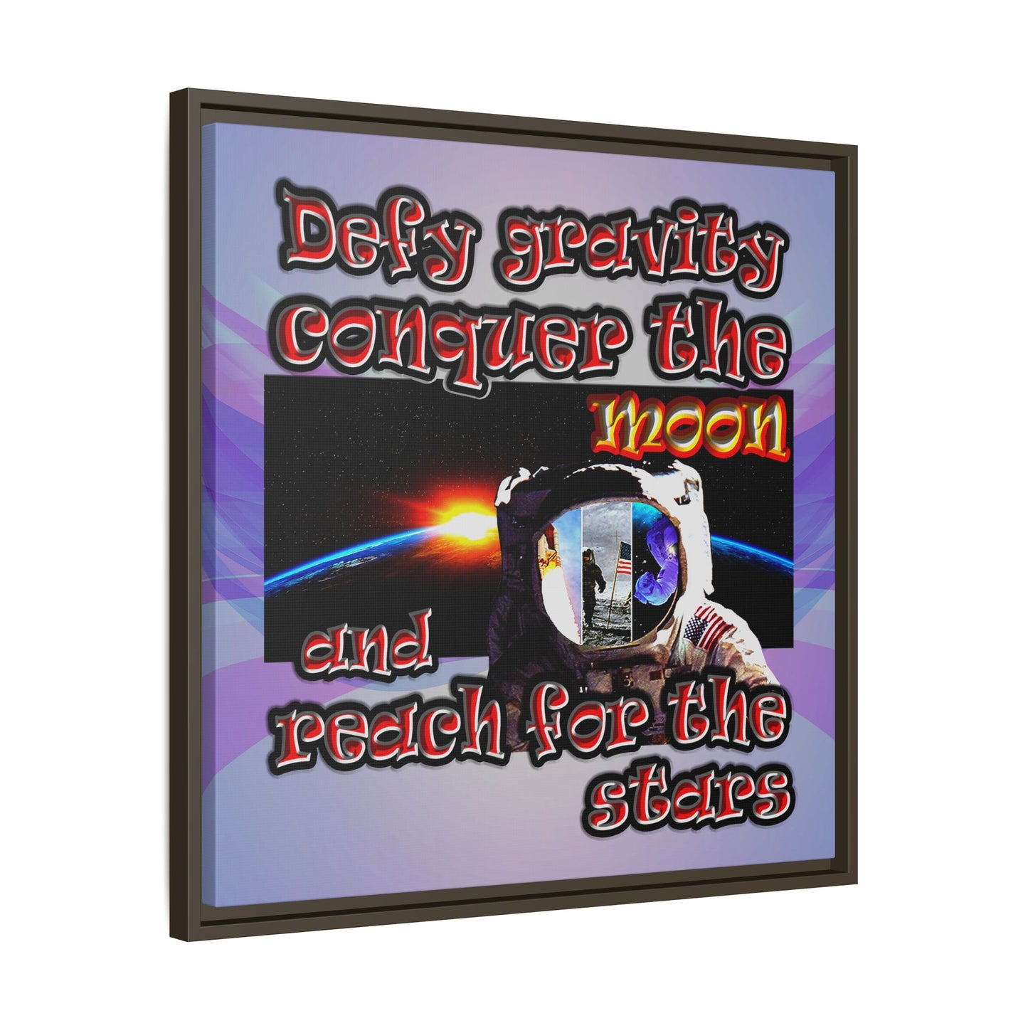 defy conquer reach - framed canvas art (light blue-pink wave)