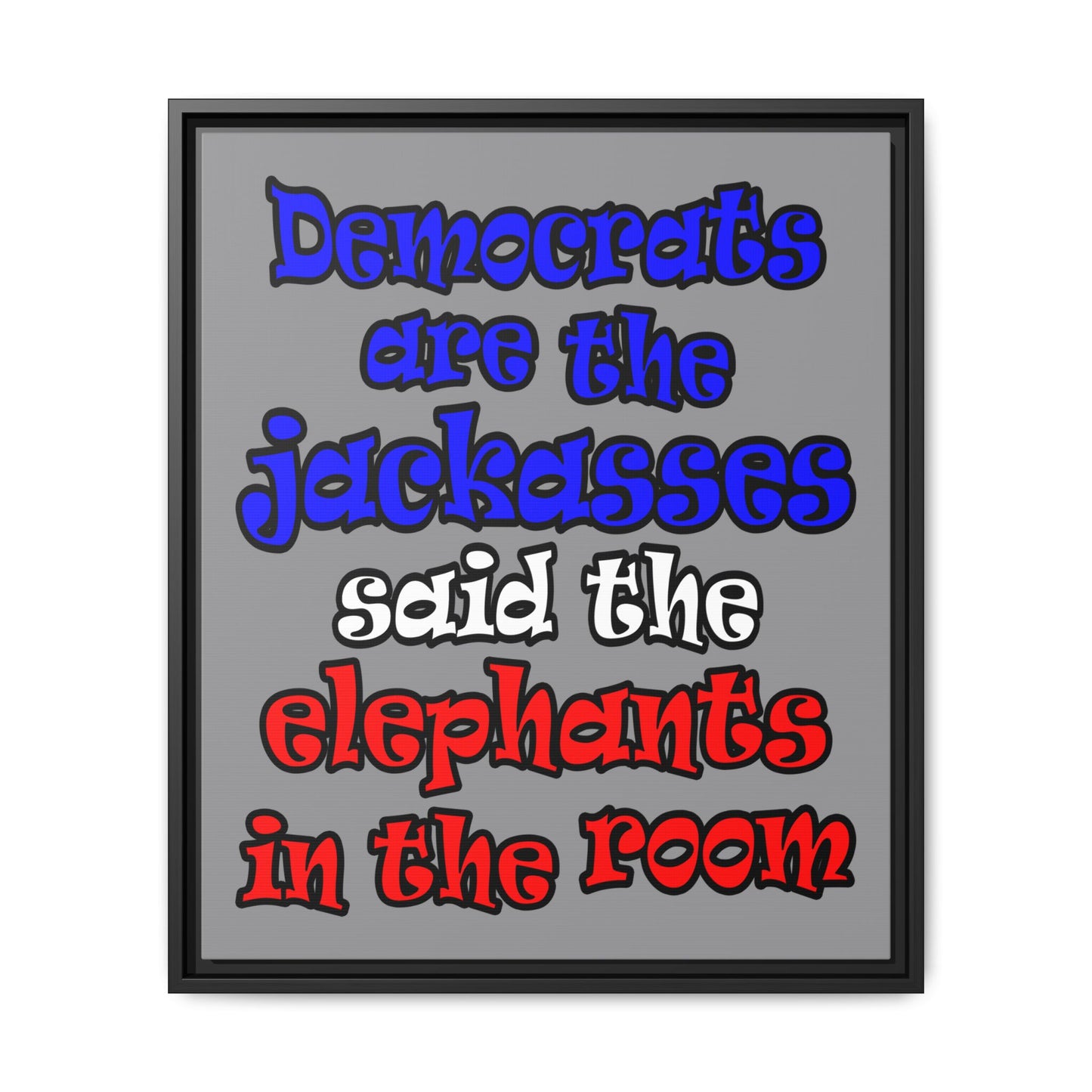 donkeys and elephants - framed canvas art (grey)