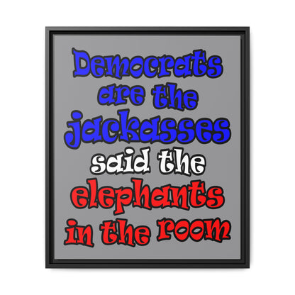 donkeys and elephants - framed canvas art (grey)