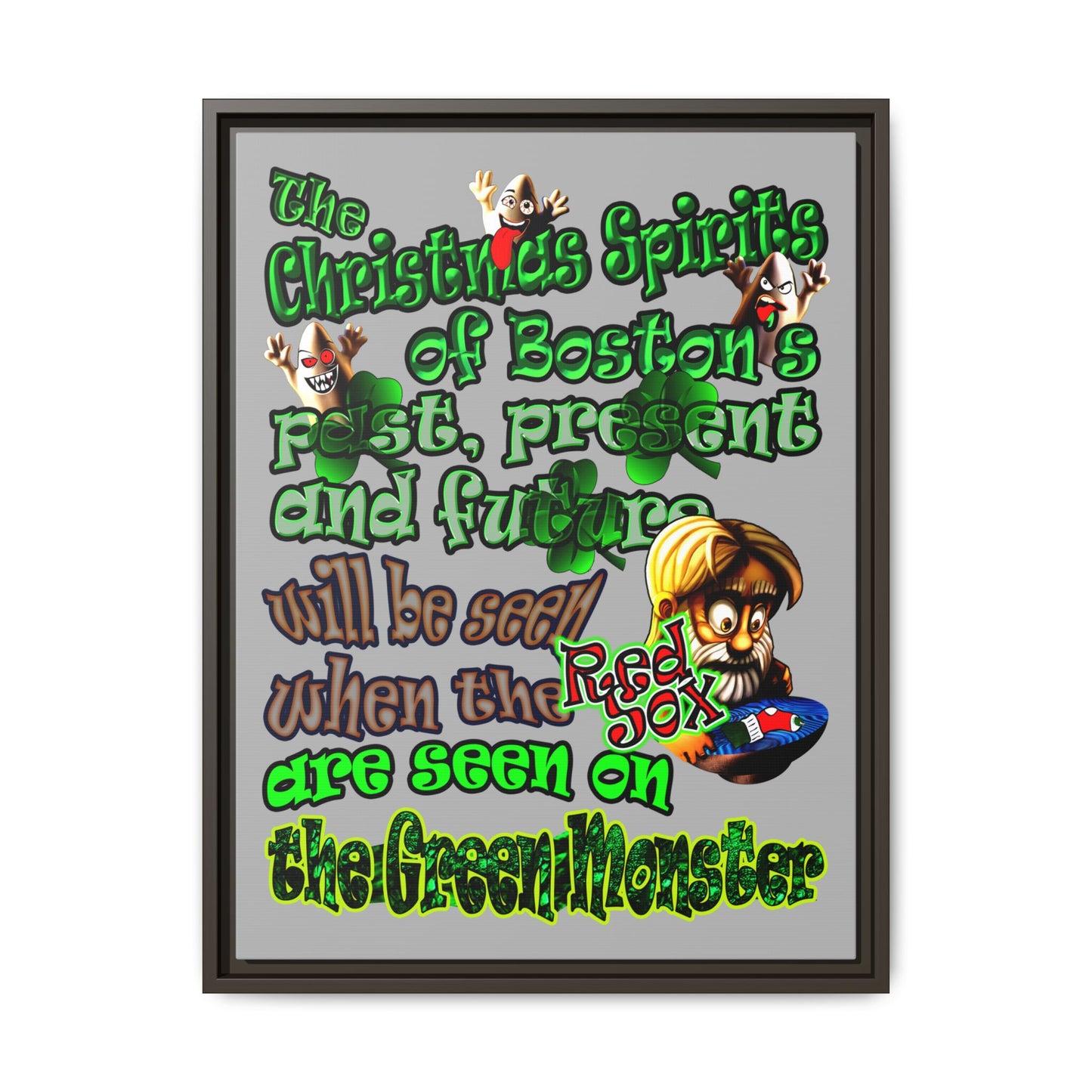 christmas spirits of boston - framed canvas art (light grey)
