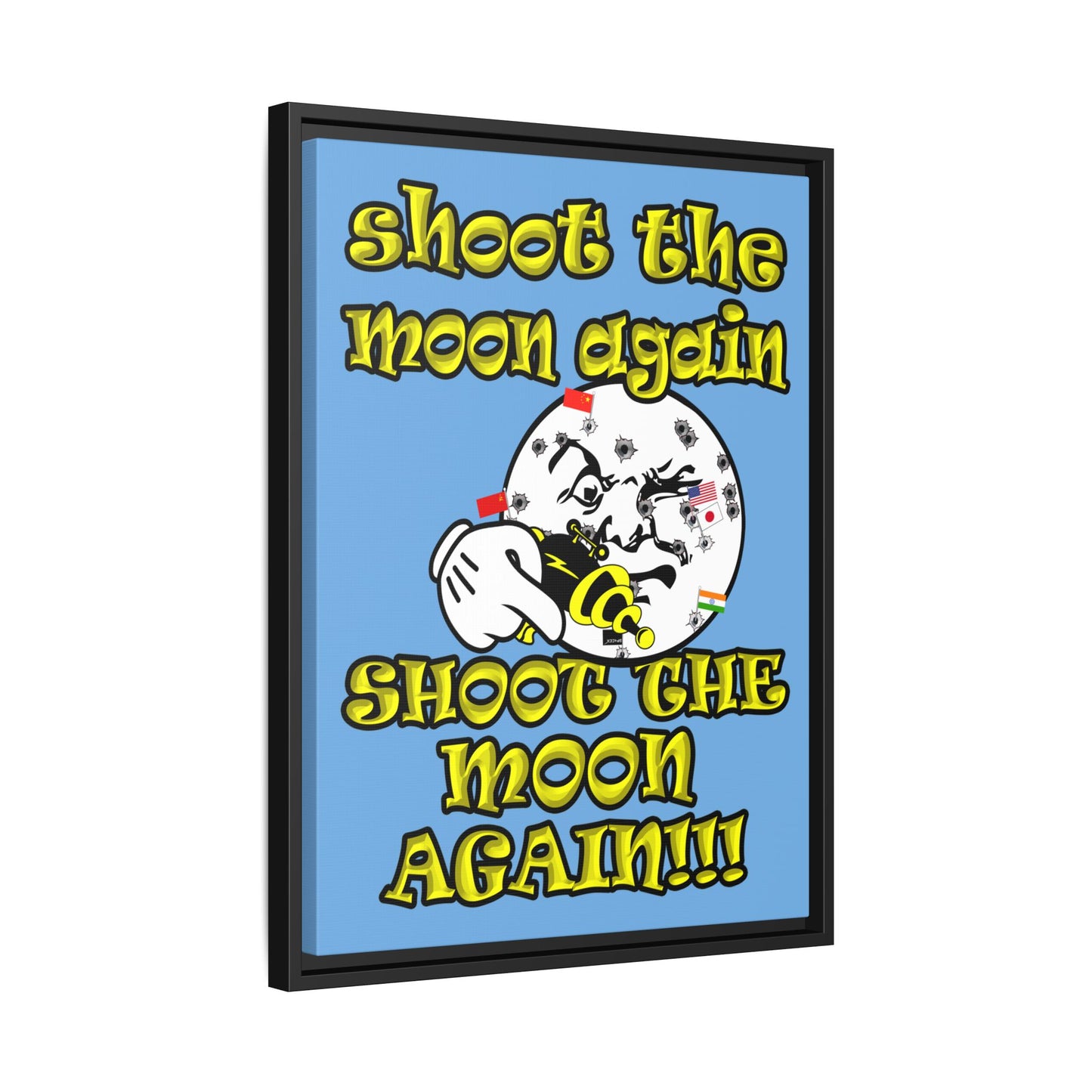shoot the moon again - framed canvas art (light blue)