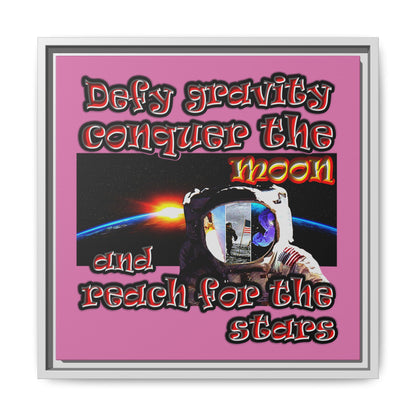 defy conquer reach - framed canvas art (light pink)