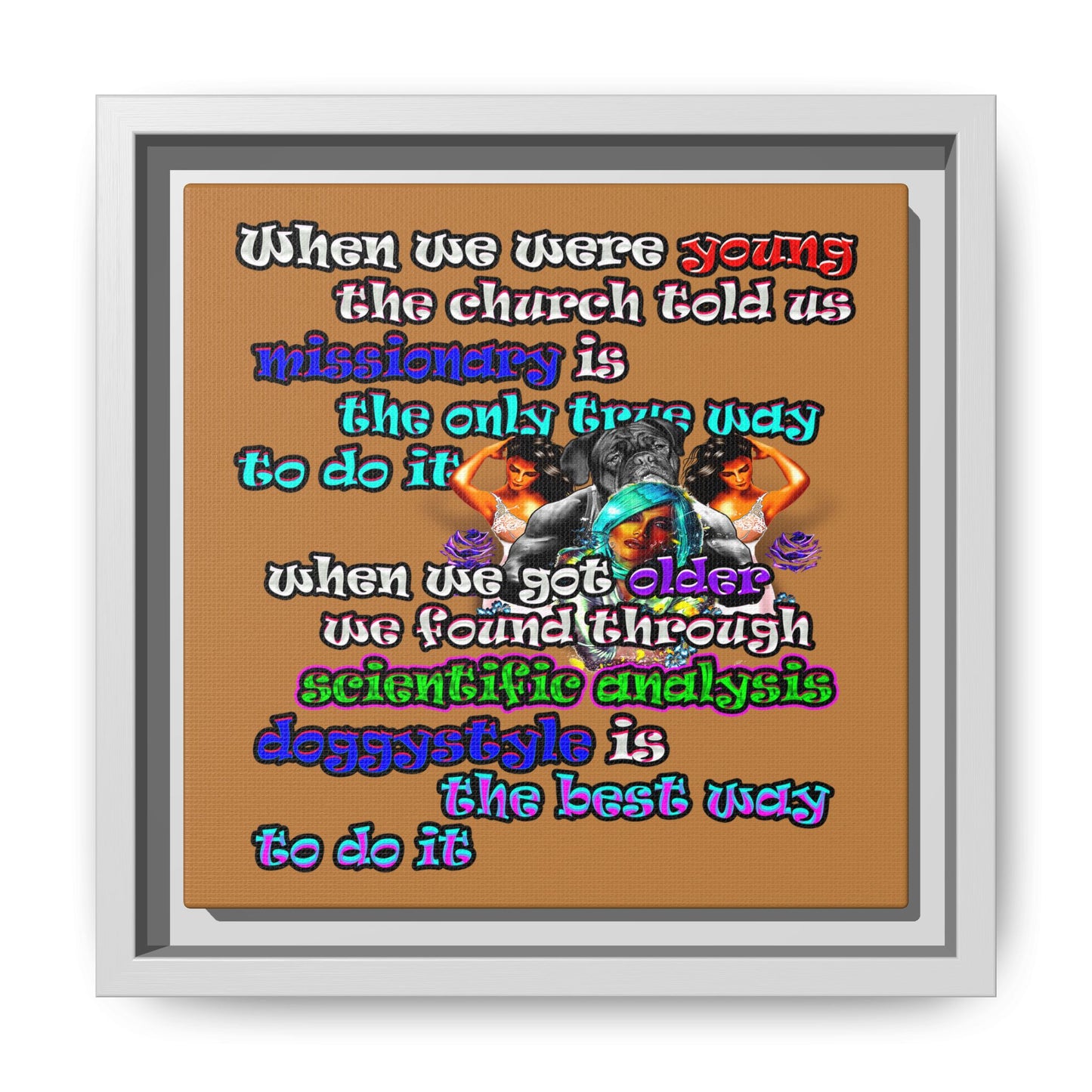 doggystyle - framed canvas art (light brown)