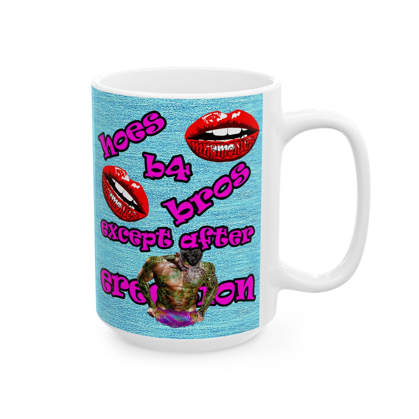hoes b4 bros - White Mug (faded blue)