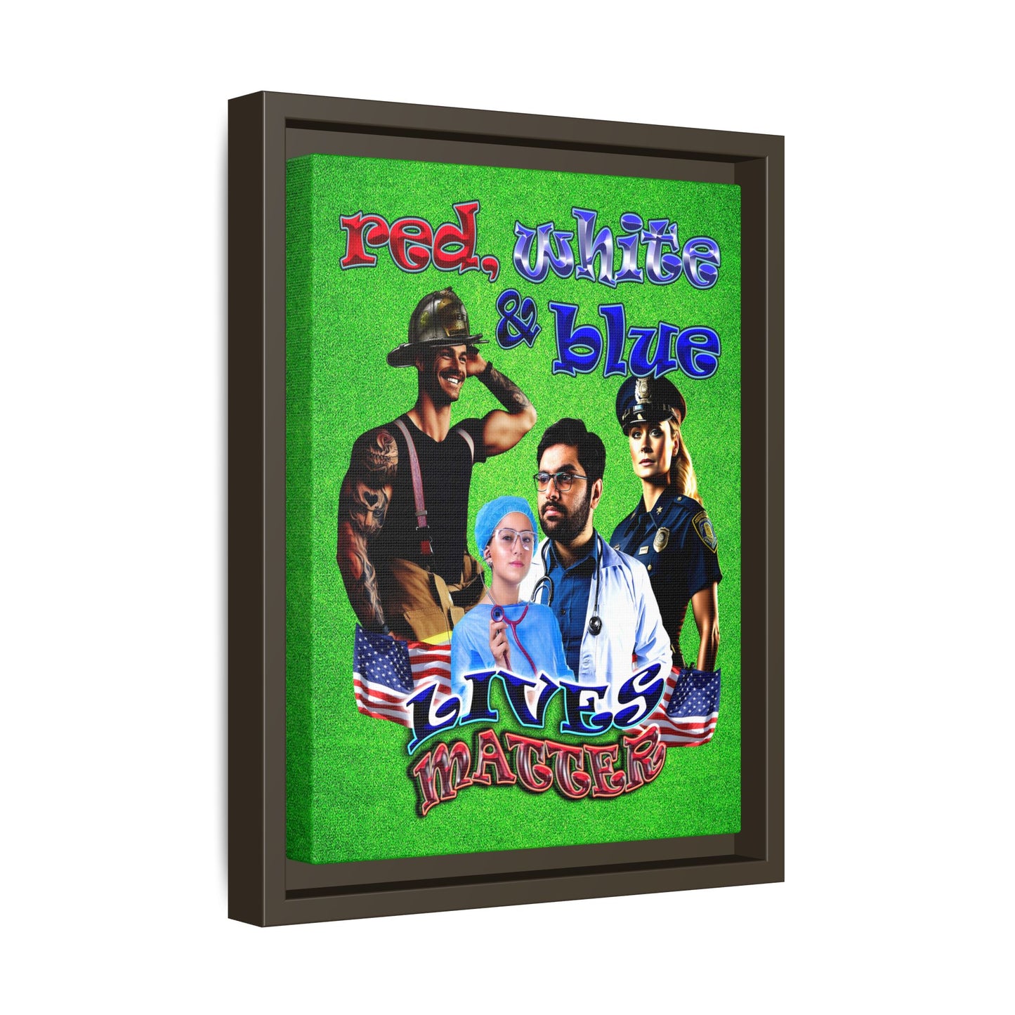 rw&b lives matter - framed canvas art (green turf)