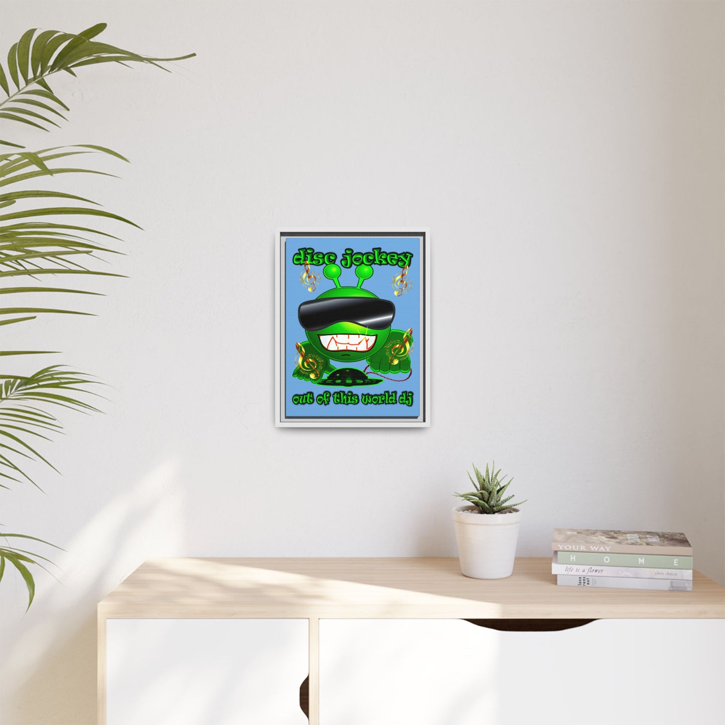 disc jockey - framed canvas art (light blue)