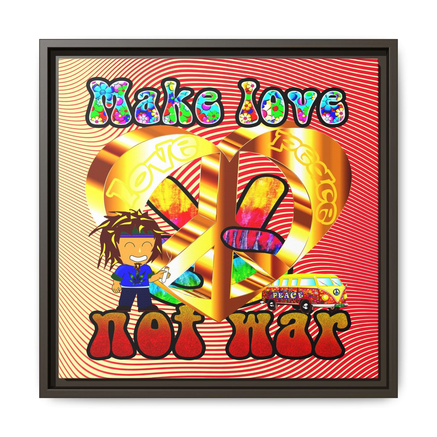 love peace - framed canvas art (yellow-orange wave)