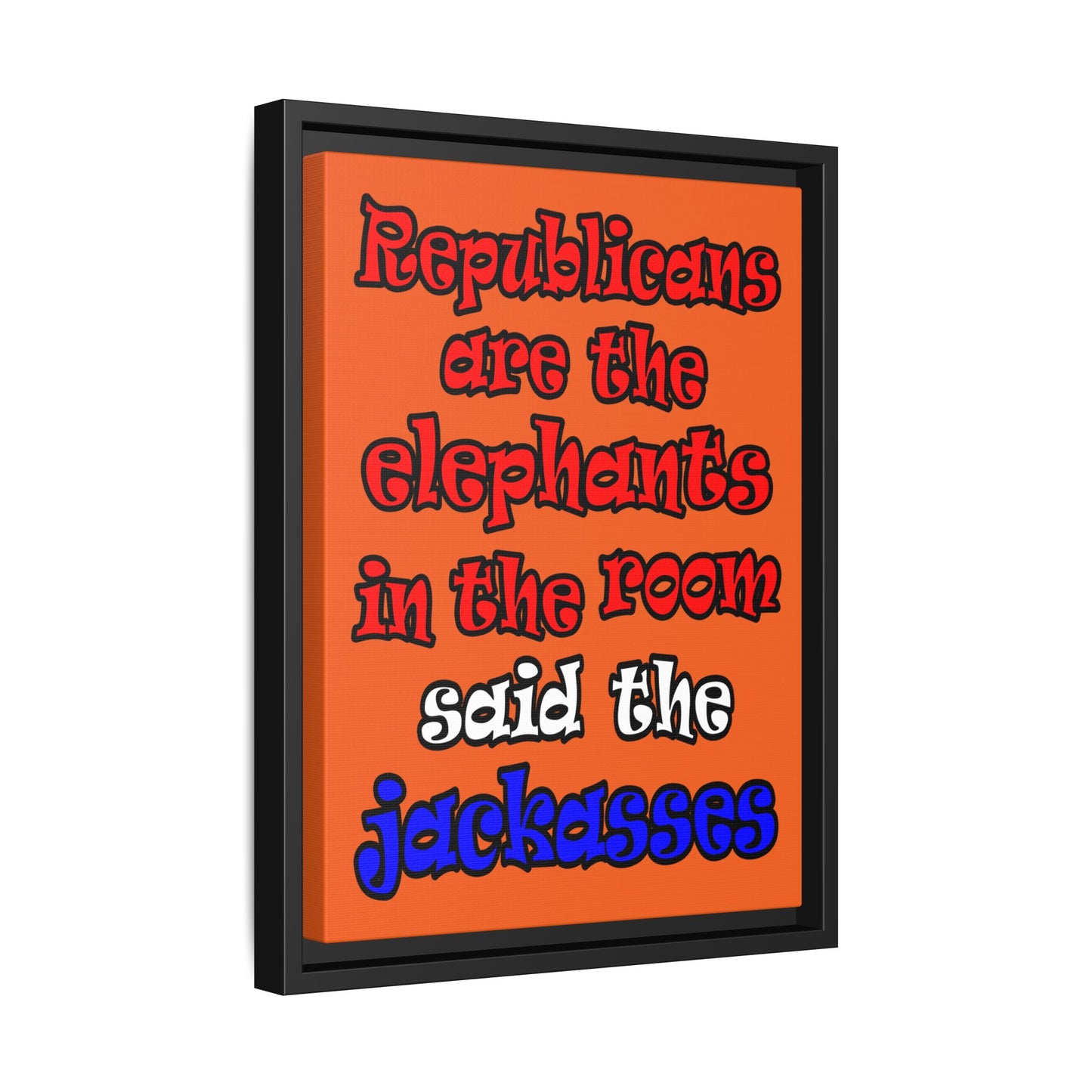 donkeys and elephants - framed canvas art (orange)
