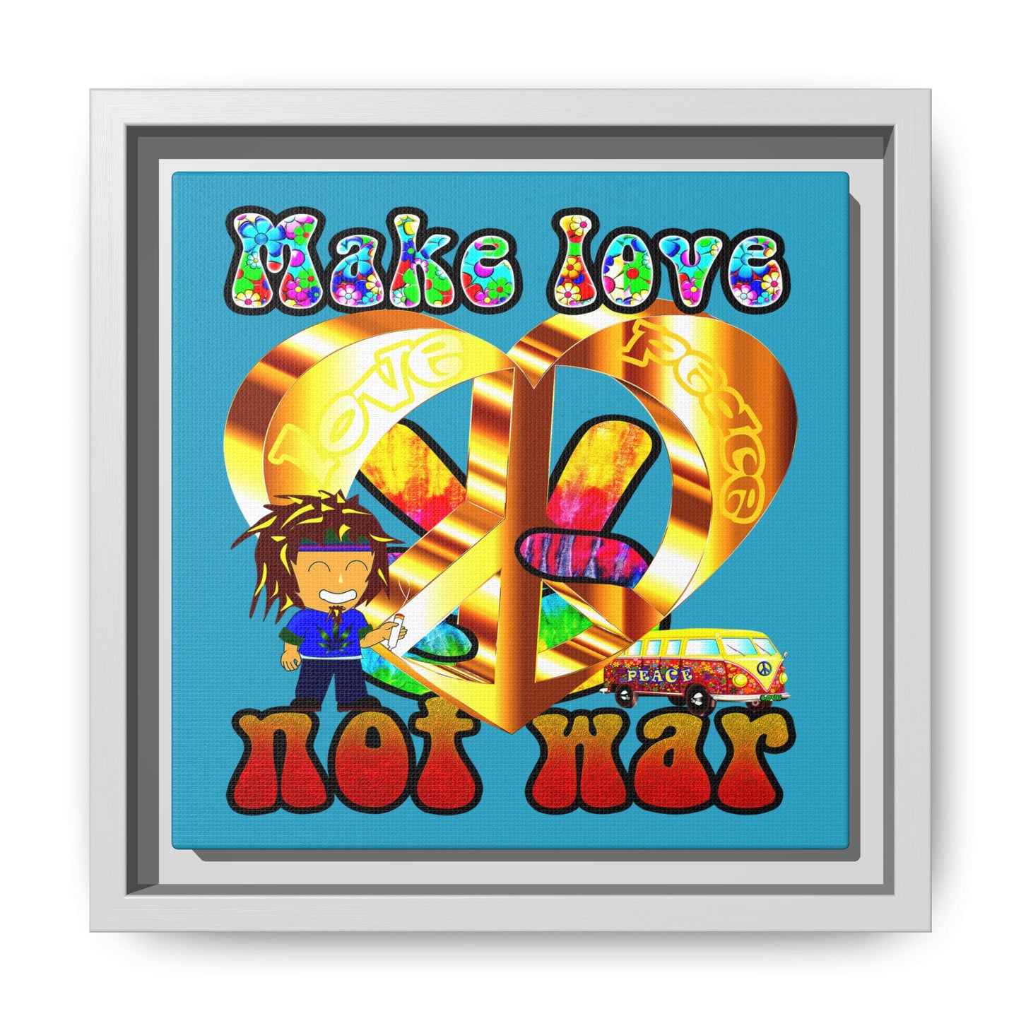 love peace - framed canvas art (turquoise)