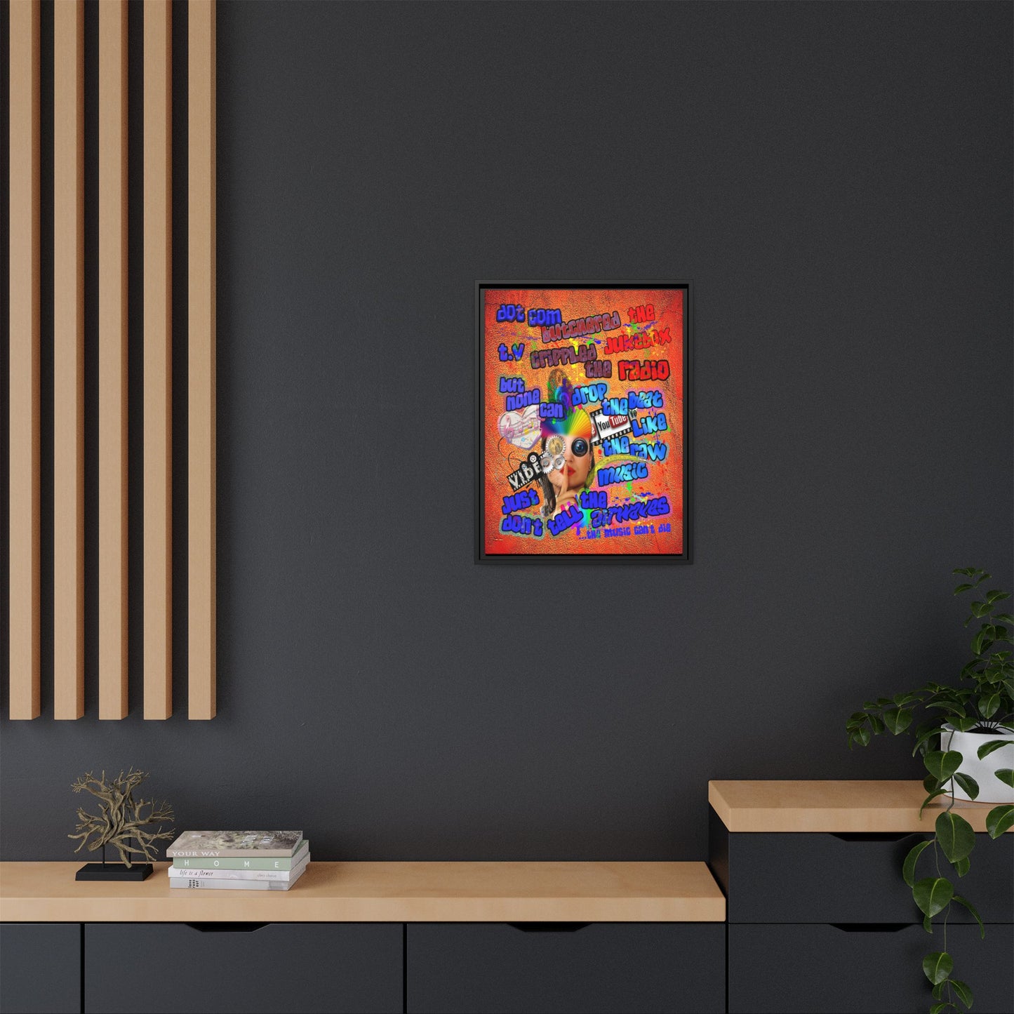 drop the beat - framed canvas art (burnt orange)
