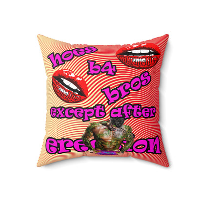 hoes b4 bros - Spun Polyester Square Pillow - (yellow-orange wave)