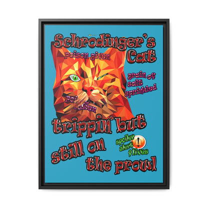 schrodinger's cat - framed canvas art (turquoise)