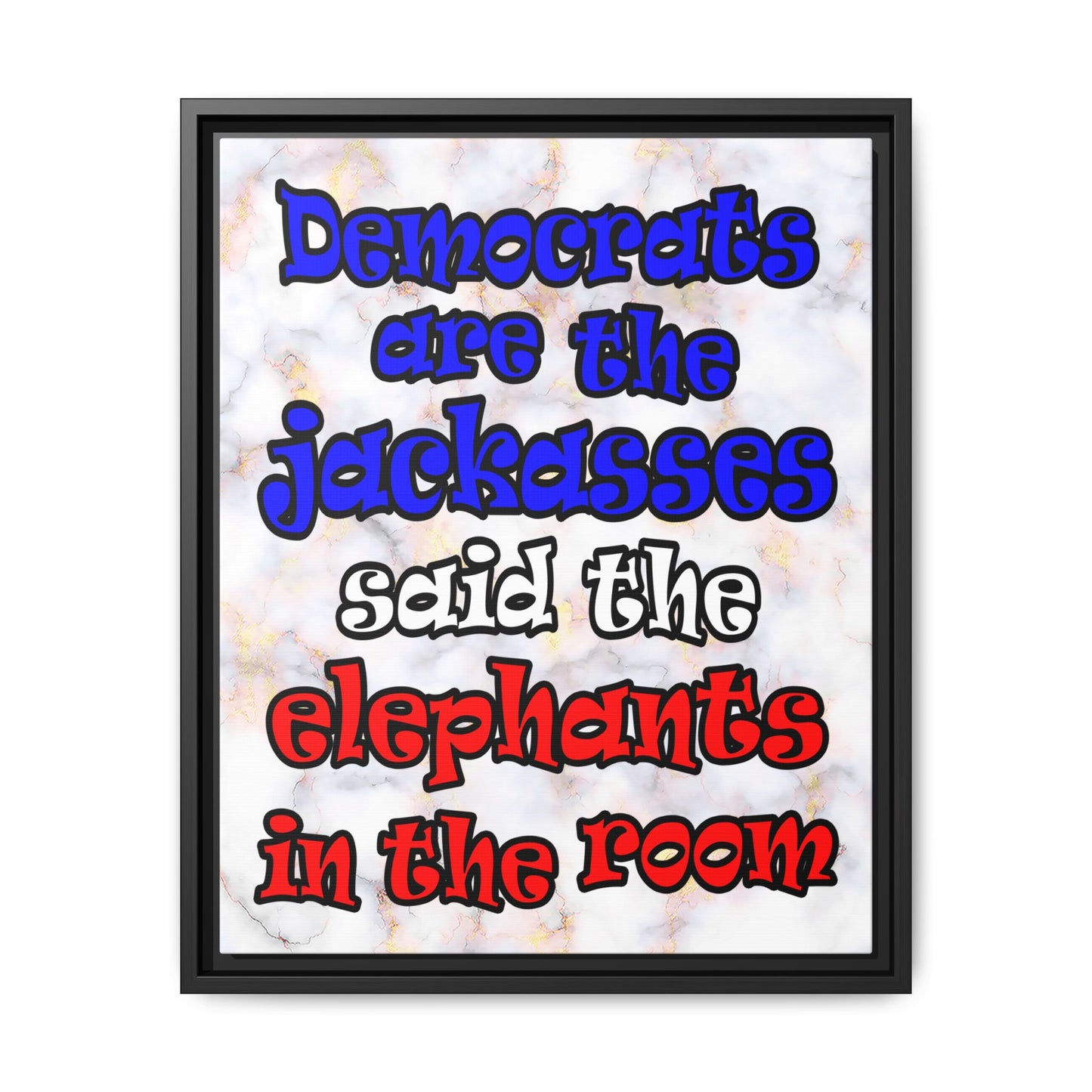 donkeys and elephants - framed canvas art (white marble)