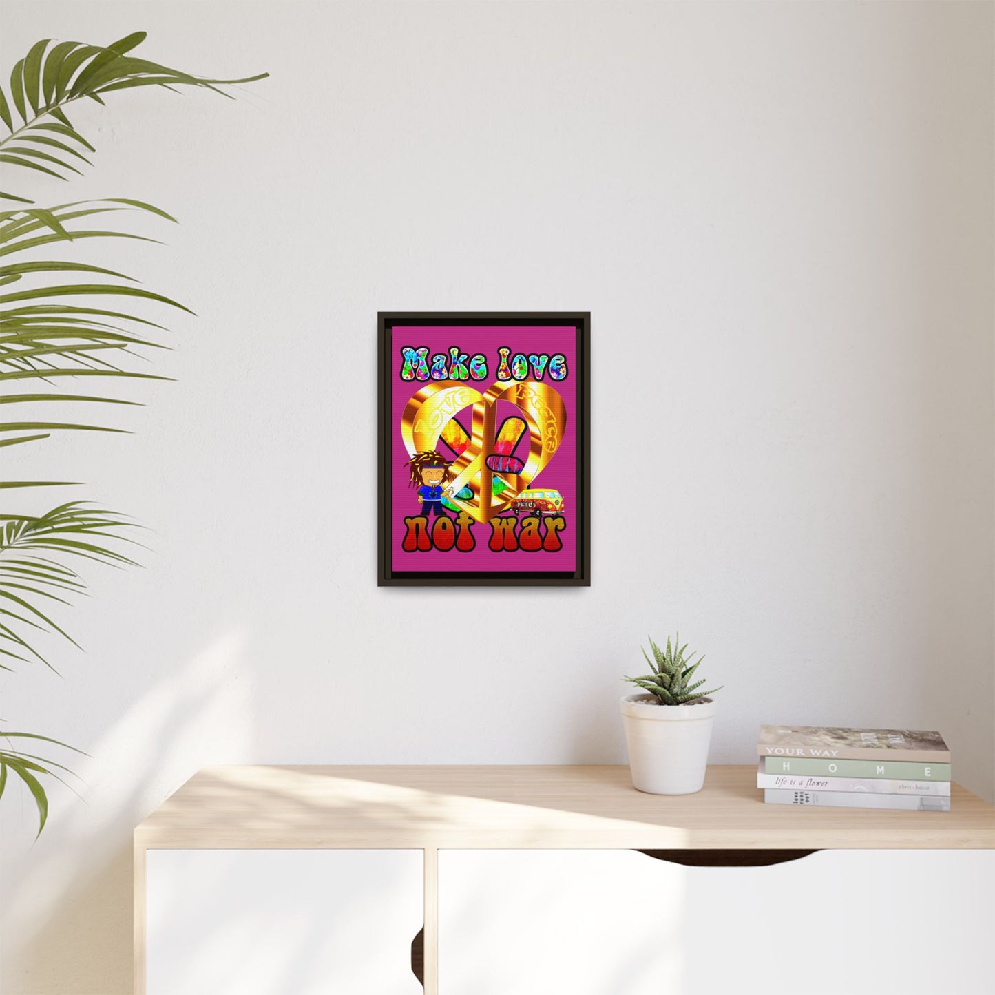 love peace - framed canvas art (pink)