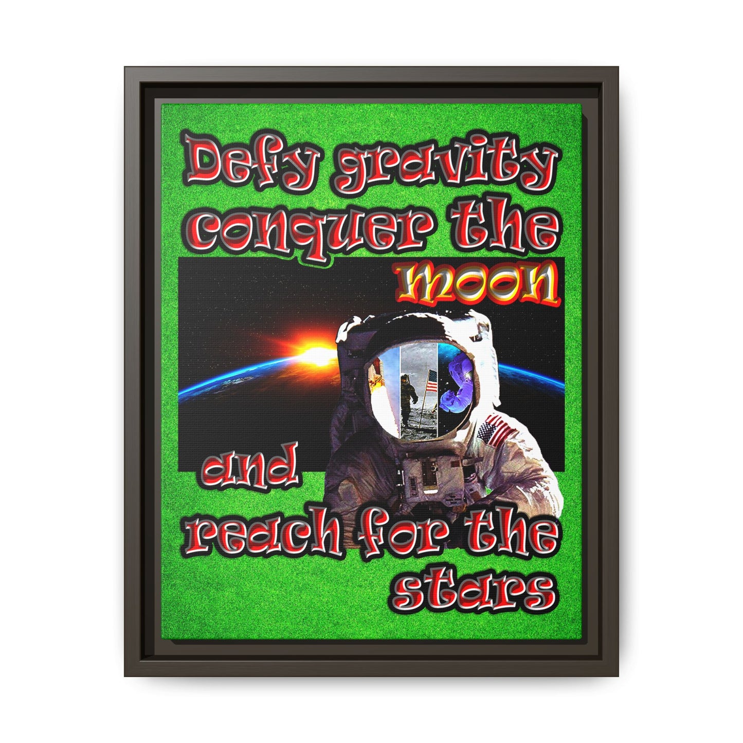 defy conquer reach - framed canvas art (green turf)