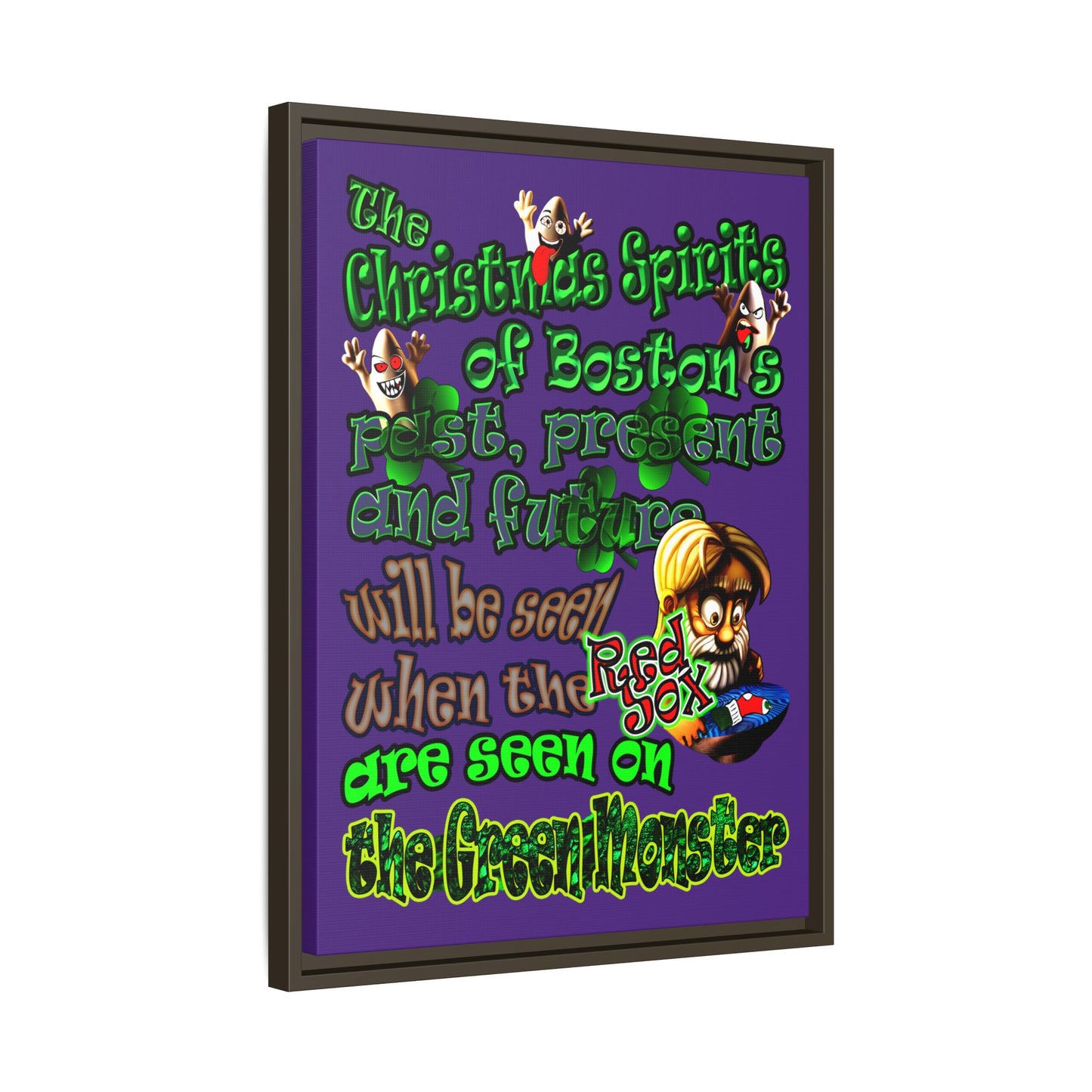 christmas spirits of boston - framed canvas art (purple)