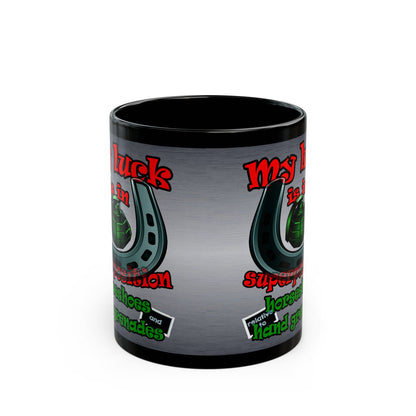 my luck - Black Mug (brushed nickel)