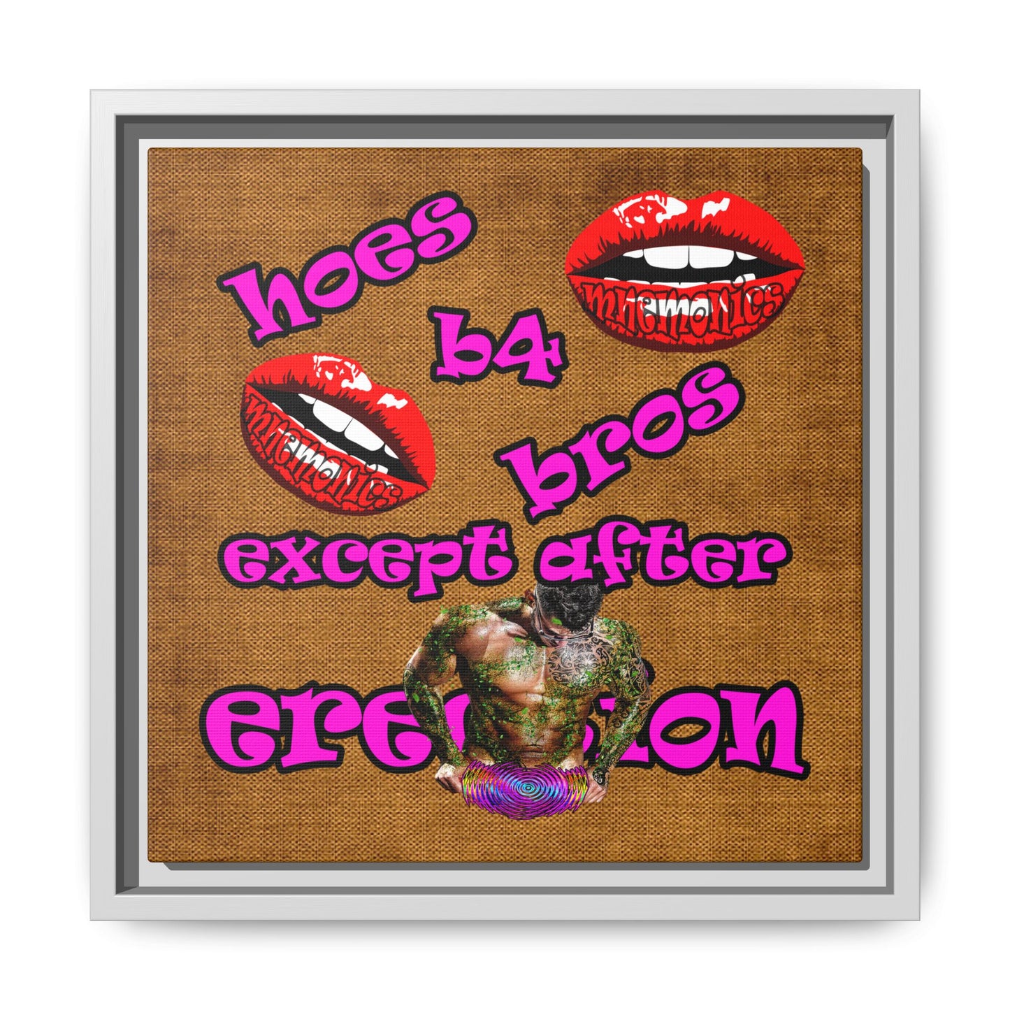 hoes b4 bros - framed canvas art (brown papyrus)