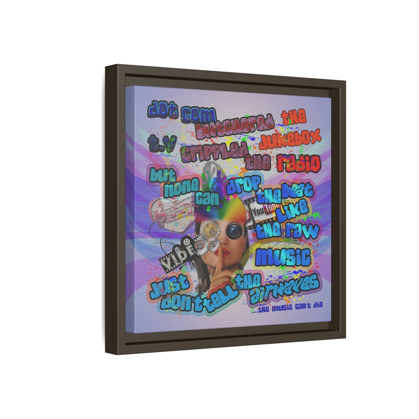 drop the beat - framed canvas art (light blue-pink wave)