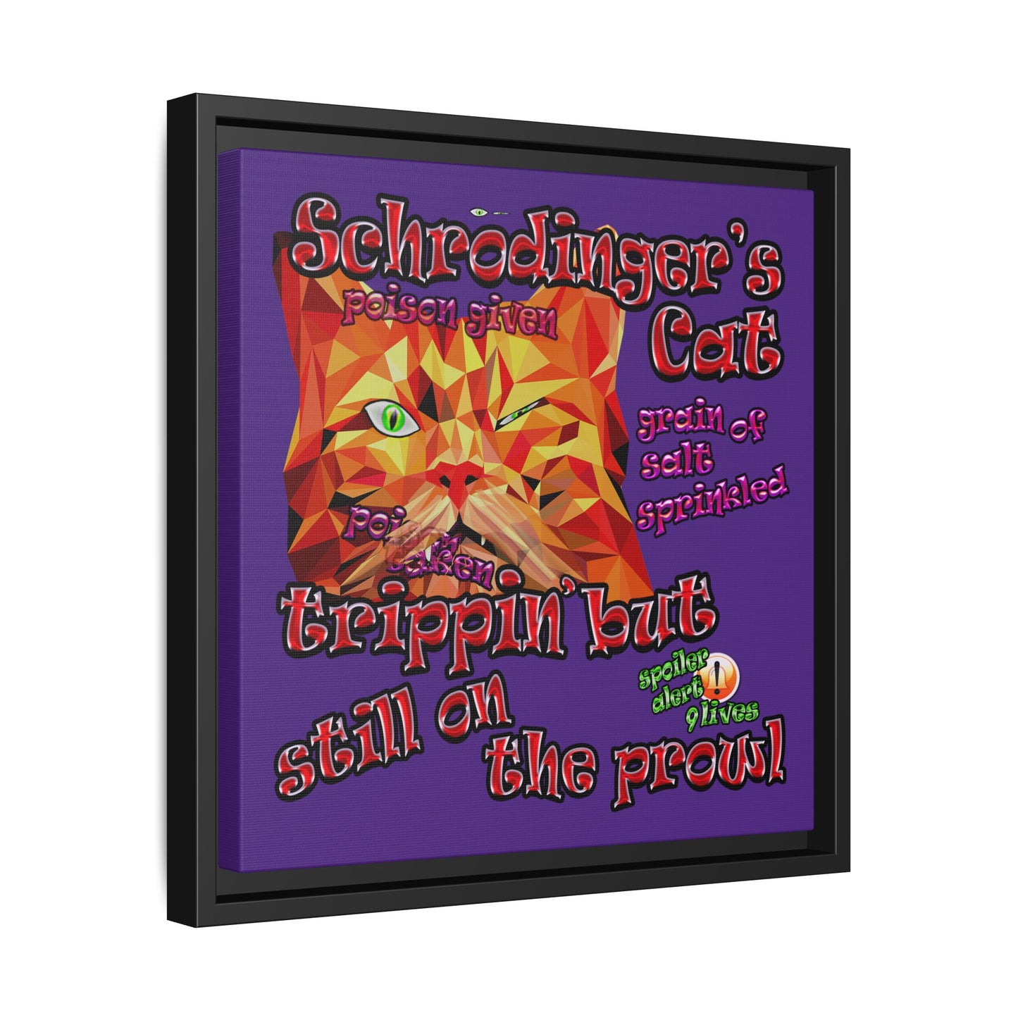 schrodinger's cat - framed canvas art (purple)