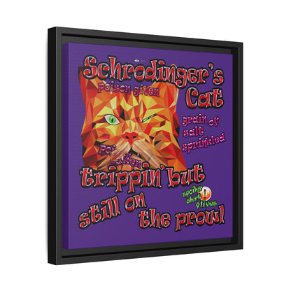 schrodinger's cat - framed canvas art (purple)