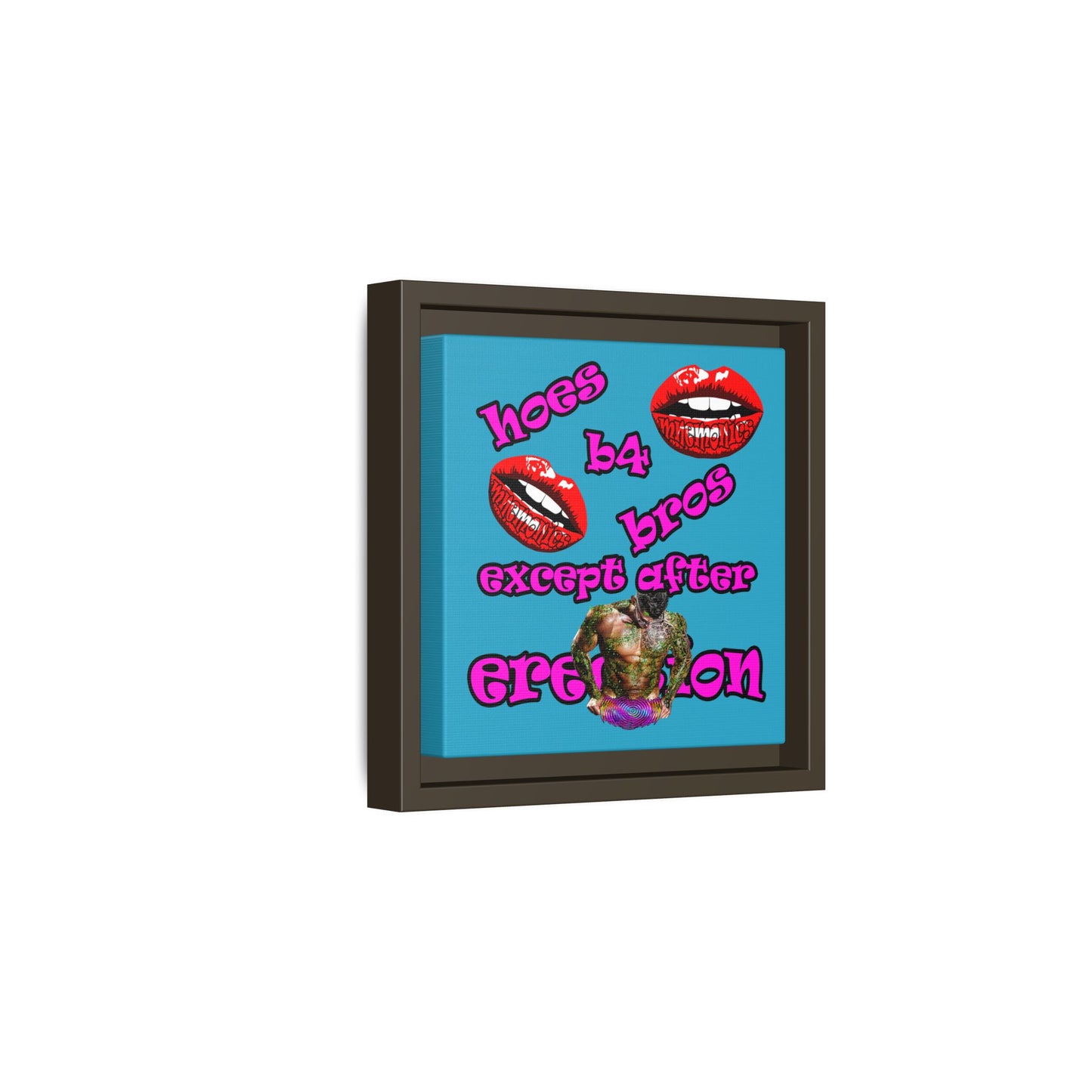 hoes b4 bros - framed canvas art (turquoise)