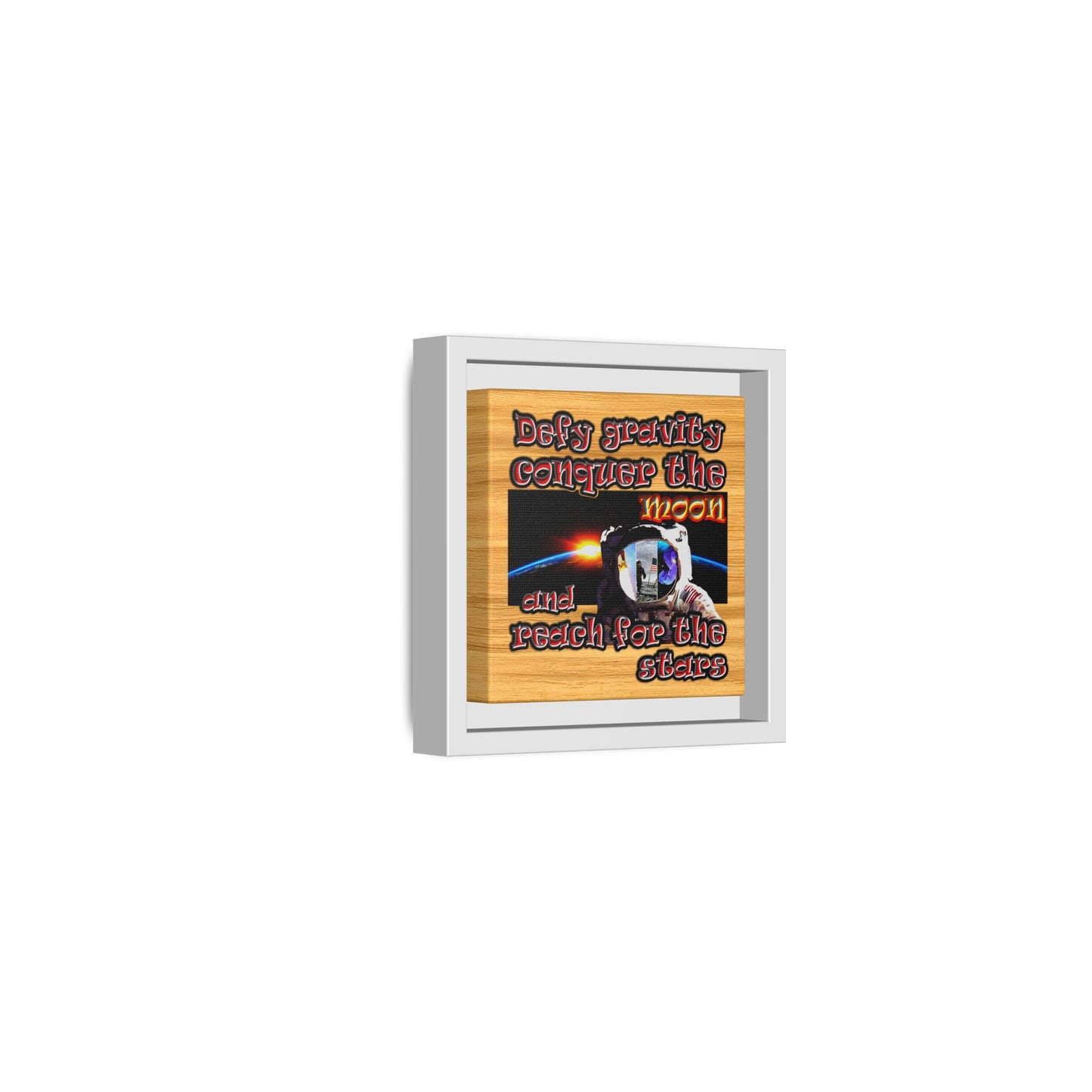 defy conquer reach - framed canvas art (butterscotch wood finish)