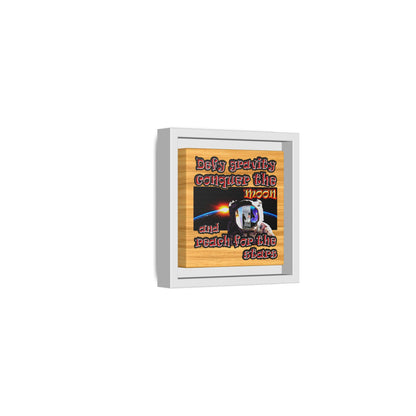 defy conquer reach - framed canvas art (butterscotch wood finish)
