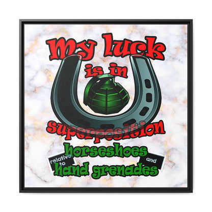 my luck - framed canvas art (white marble)