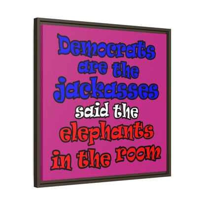 donkeys and elephants - framed canvas art (pink)