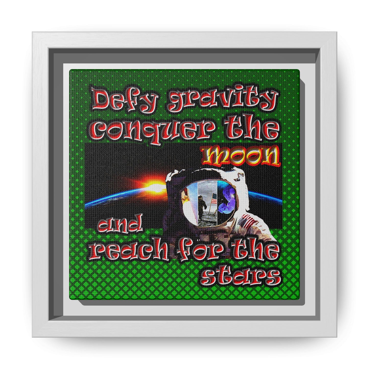 defy conquer reach - framed canvas art (logo green)
