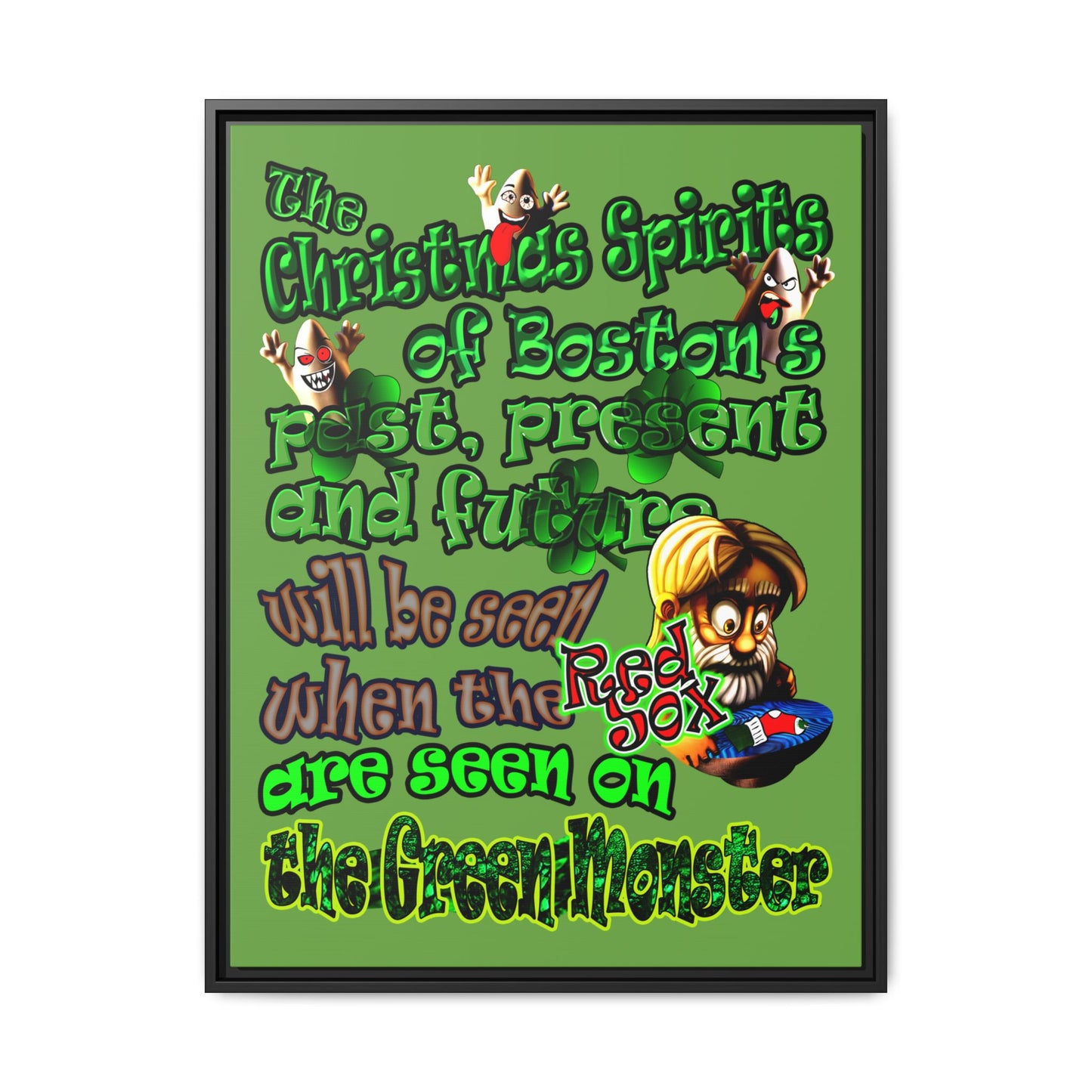 christmas spirits of boston - framed canvas art (green)