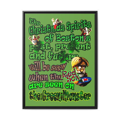 christmas spirits of boston - framed canvas art (green)