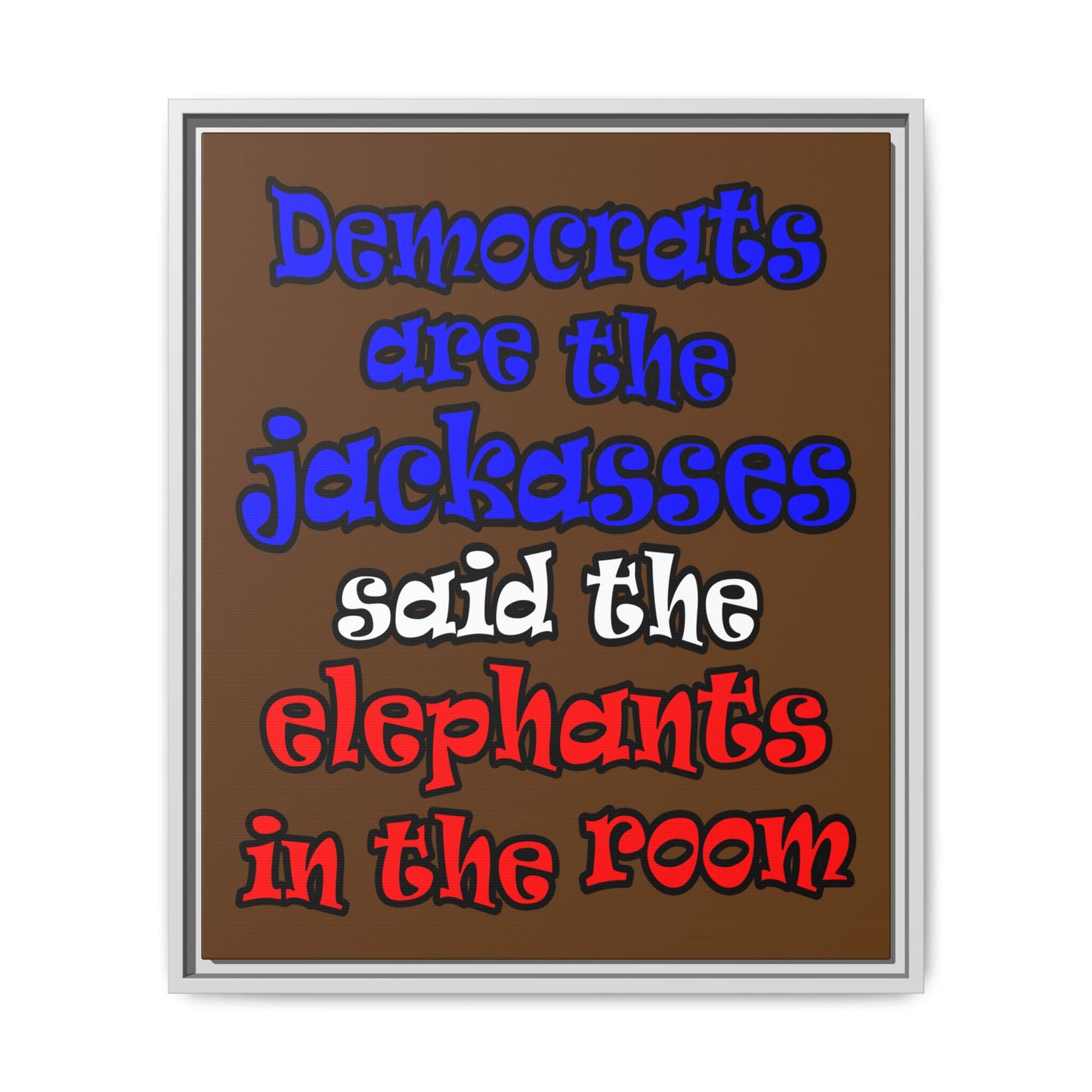 donkeys and elephants - framed canvas art (brown)
