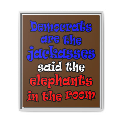 donkeys and elephants - framed canvas art (brown)