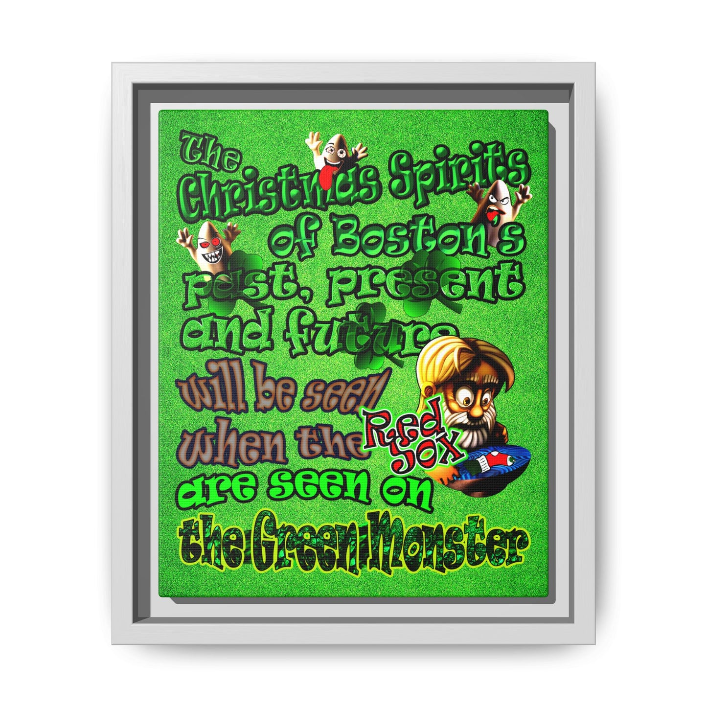 christmas spirits of boston - framed canvas art (green turf)