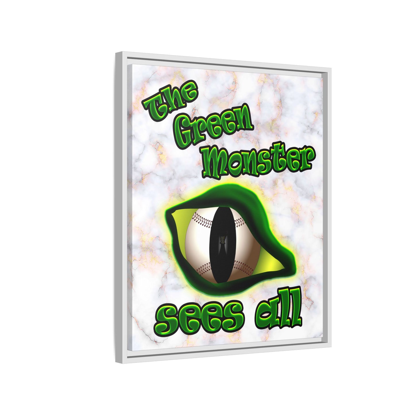 green monster - framed canvas art (white marble)