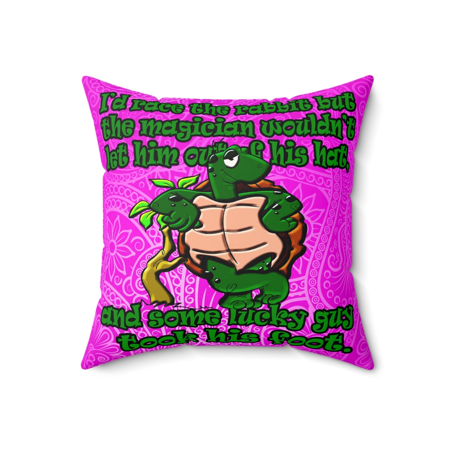 turtle race - Faux Suede Square Pillow - (pink swirl)