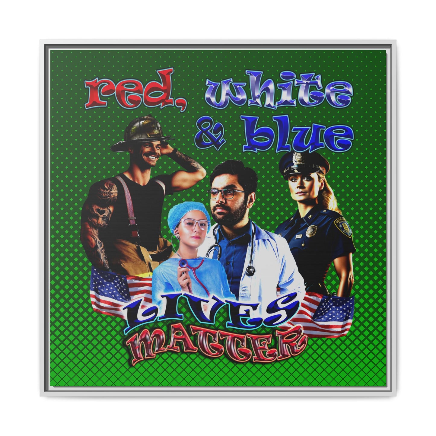 rw&b lives matter - framed canvas art (logo green)