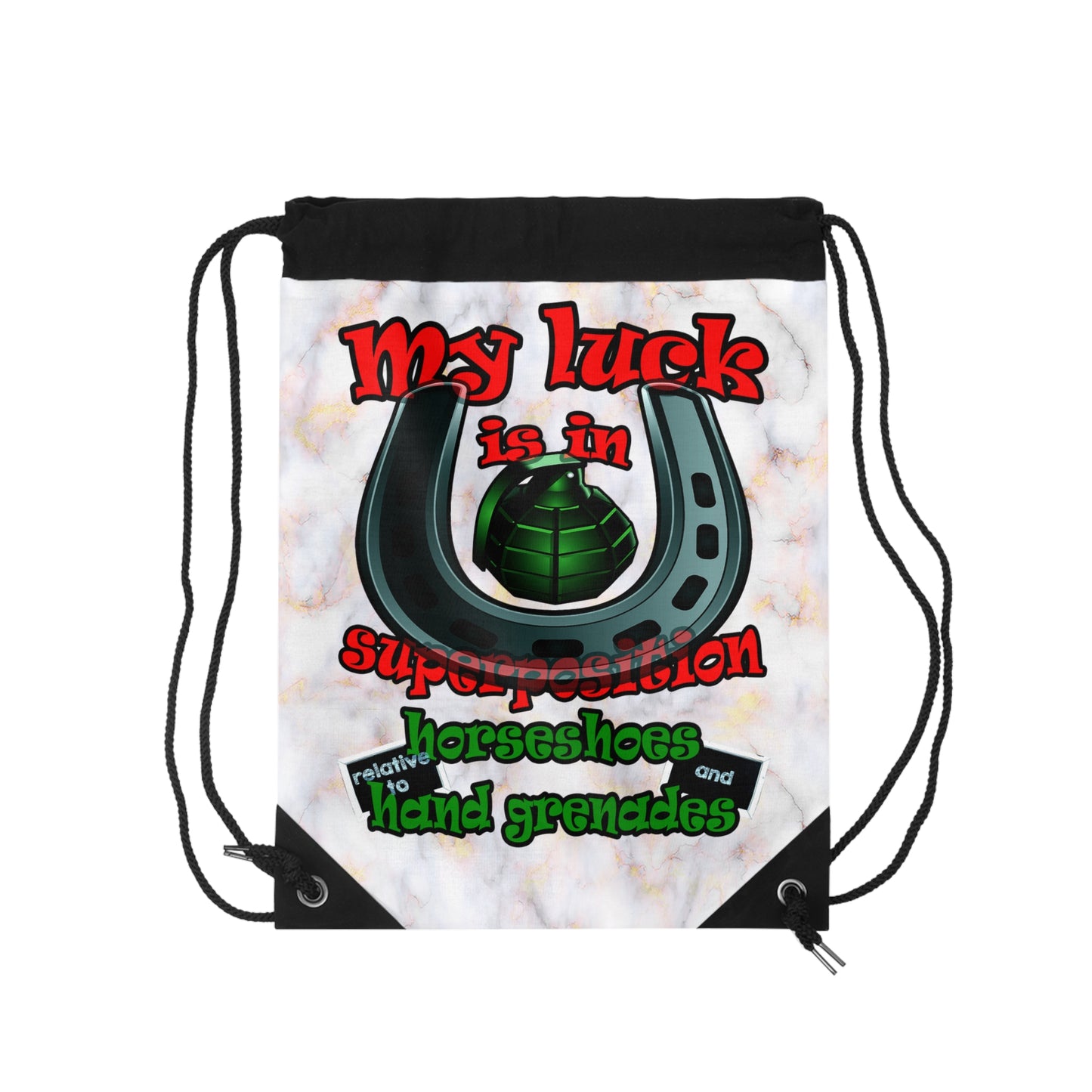 my luck - Drawstring Bag (white marble)