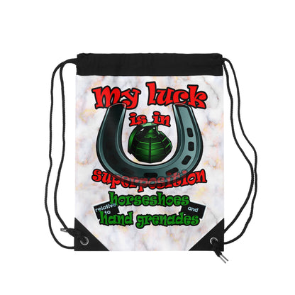 my luck - Drawstring Bag (white marble)