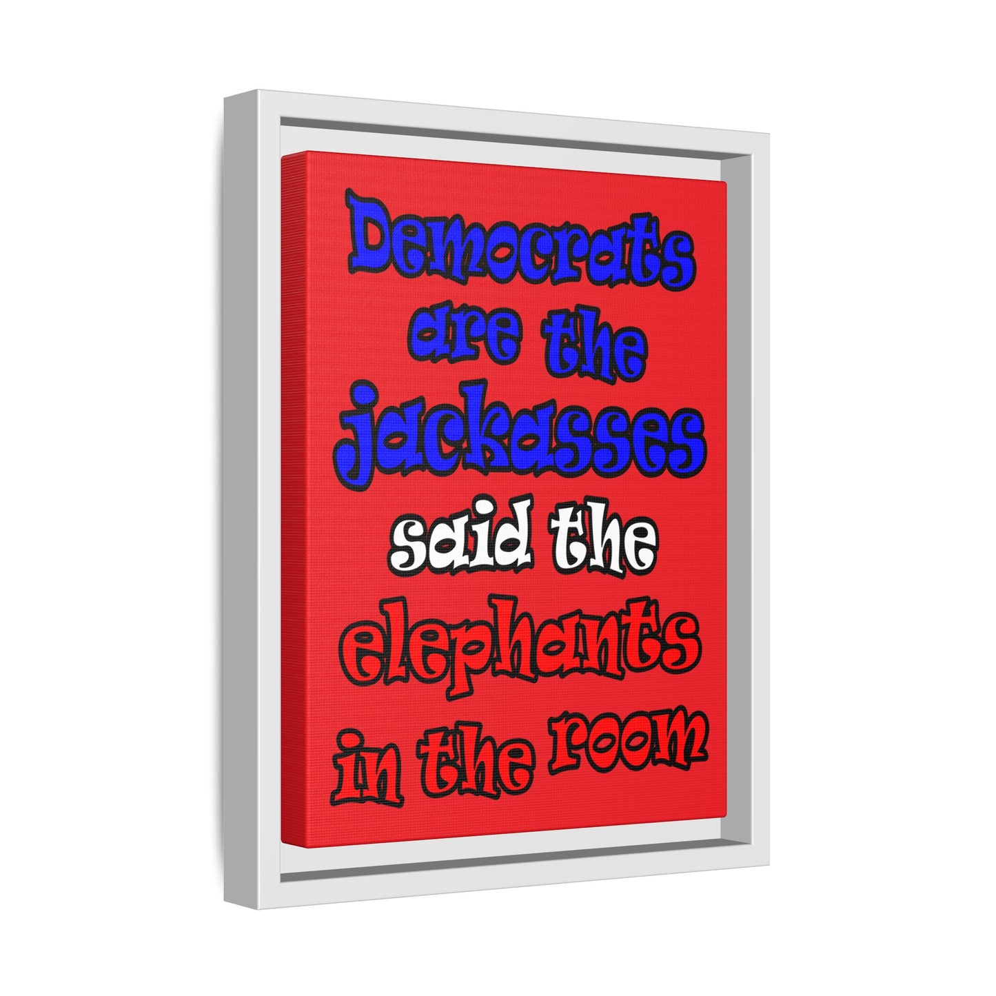 donkeys and elephants - framed canvas art (red)