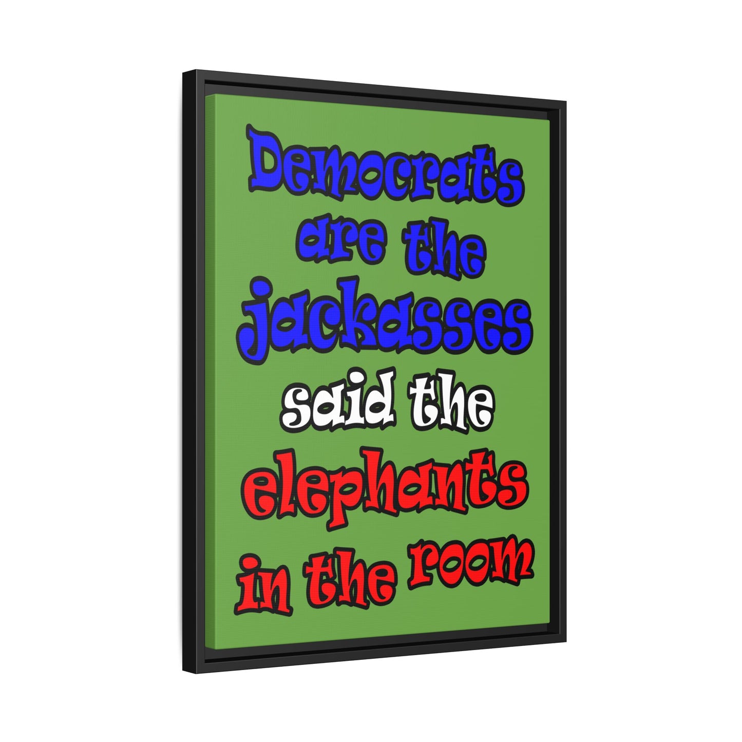 donkeys and elephants - framed canvas art (green)