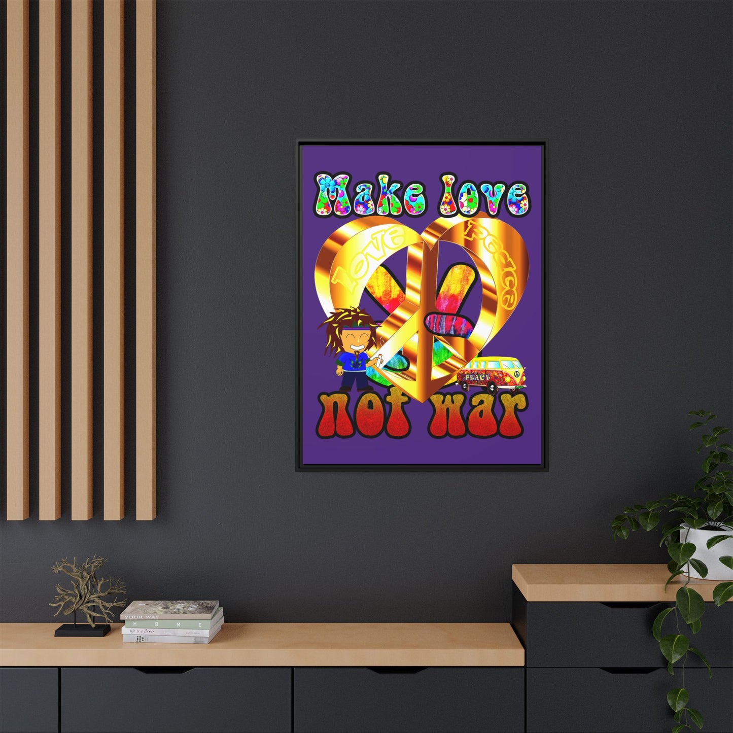love peace - framed canvas art (purple)