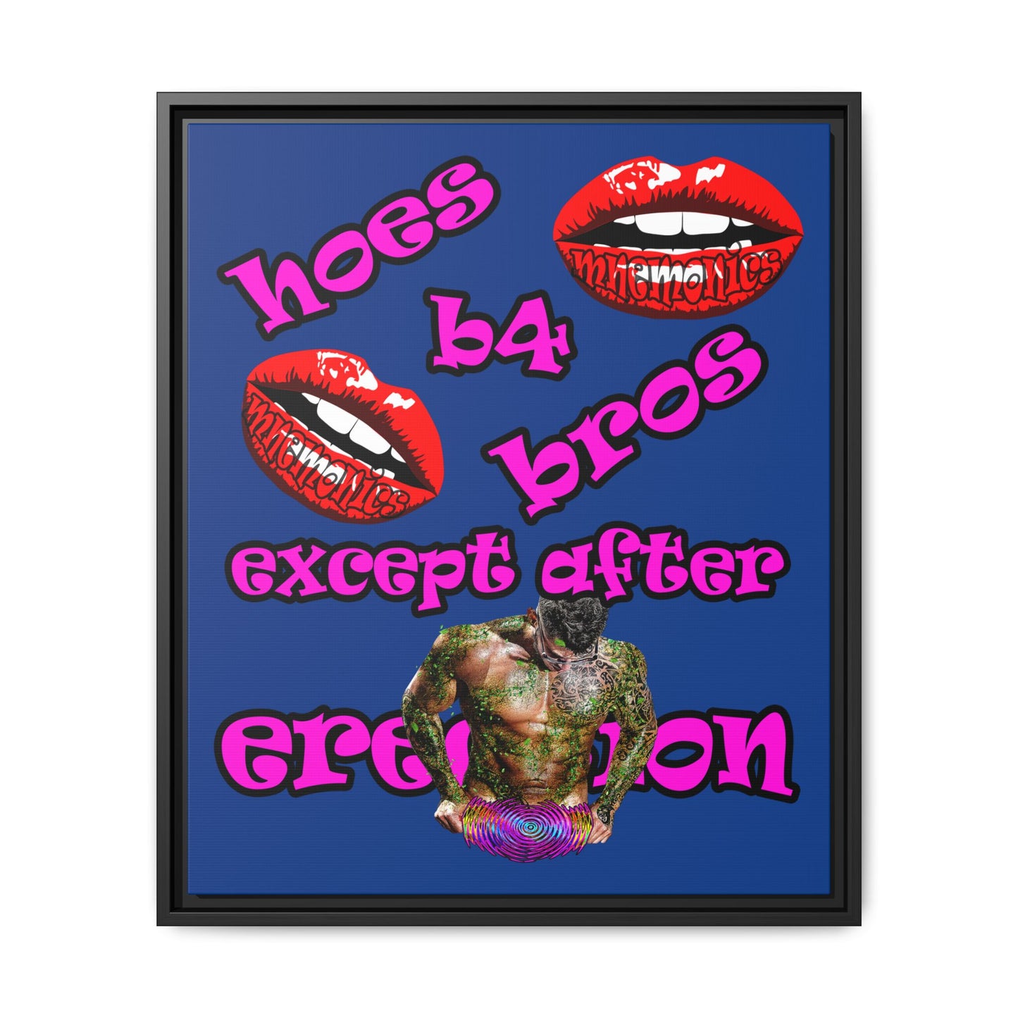 hoes b4 bros - framed canvas art (dark blue)