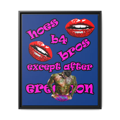 hoes b4 bros - framed canvas art (dark blue)
